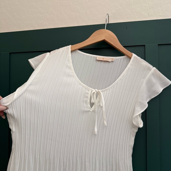 Tory Burch White Pleated Blouse w/ Front Tie - Picture 4 of 6